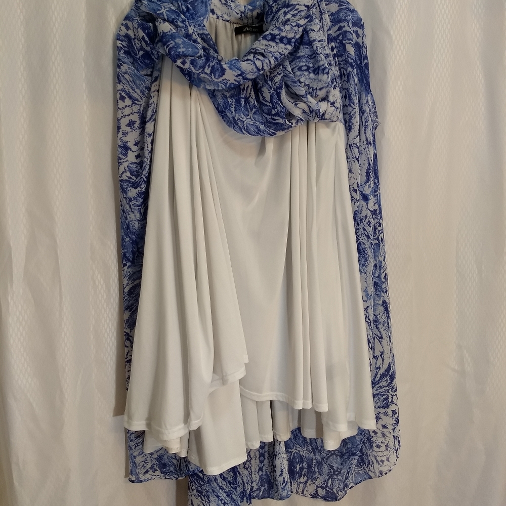 Ark & Co. Intricately Draped Polyester Dress, Blue/White Abstract Print, Size M - Picture 11 of 16